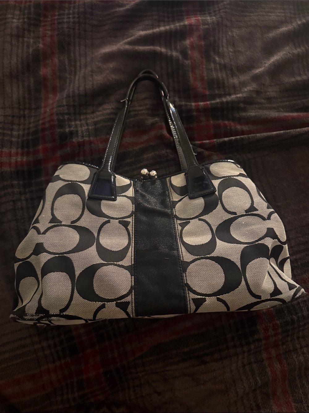 Coach Black and Cream Signature Shoulder Bag